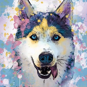 Impresión artística de un husky siberiano en LIENZO o PAPEL. Decoración de pared con perros. Obra de arte original de Krystle Cole. *Cada impresión está firmada a mano*
