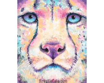 Cheetah Painting - Big Cat Art Print on CANVAS or PAPER for Wall Decor or Gifts. Original Artwork by Krystle Cole