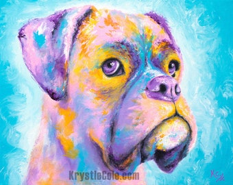 Boxer Art - Boxer Dog. Boxer Gifts. Boxer Painting. Print on CANVAS or PAPER by Krystle Cole