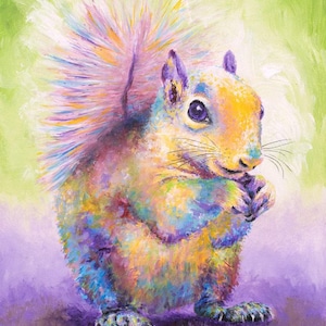 Squirrel Art Print on CANVAS or PAPER - Fun for Wall Decor or Gifts. Squirrel Painting by Krystle Cole