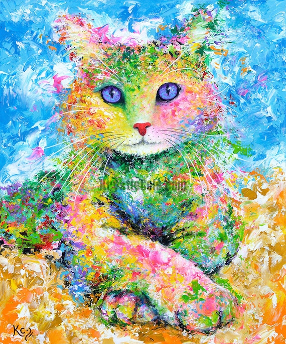 Cat Painting Cat Print on CANVAS or PAPER. Beautiful Cat Art Etsy
