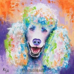 Poodle Art on Paper or Canvas - Print of Colorful Standard Poodle Painting by Krystle Cole