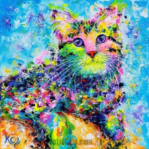 Tabby Cat Print - Cat Painting. Abstract Cat Art on CANVAS or PAPER. Colorful Cat Portrait by Krystle Cole