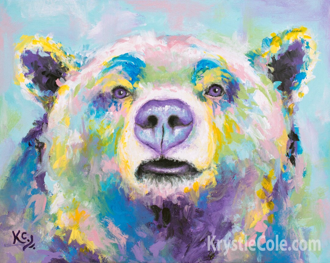 Blue Bear Art Print on Paper or Canvas of Colorful Grizzly Etsy
