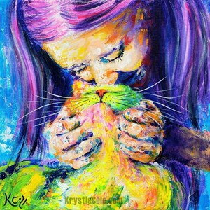 Bunte Katze Malerei Giclée Kunstdruck Katzenliebhaber Geschenk für Katzenmutter Wand-Dekor Katzen-Geschenke für Sie Bunte Feline Wand-Dekor Katzen-Kunst auf Leinwand oder Papier