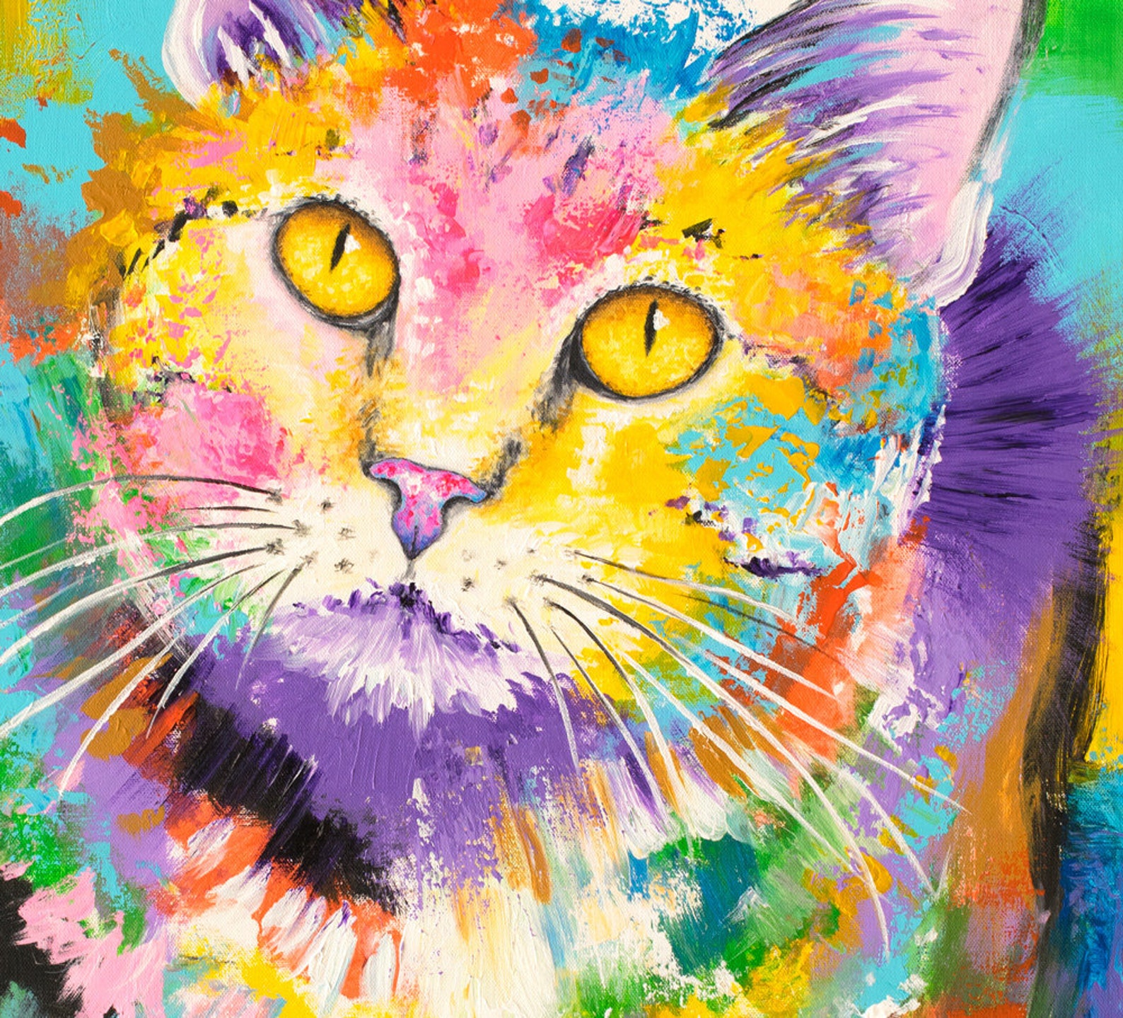 Abstract Cat Painting Modern Cat Art Print on CANVAS or Etsy