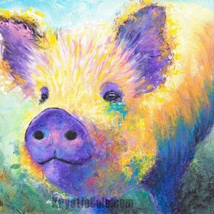 Pig Art on CANVAS or PAPER - Farm Animal Print. Pig Gifts for Women. Colorful Pig Painting by Krystle Cole