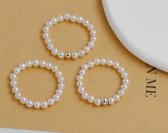 Pearl Ring, Handmade AAA 3mm Round White Culture Freshwater Pearl Ring, Dainty Pearl Ring, Seed Pearl Ring, Stackable Ring, High Luster!!!