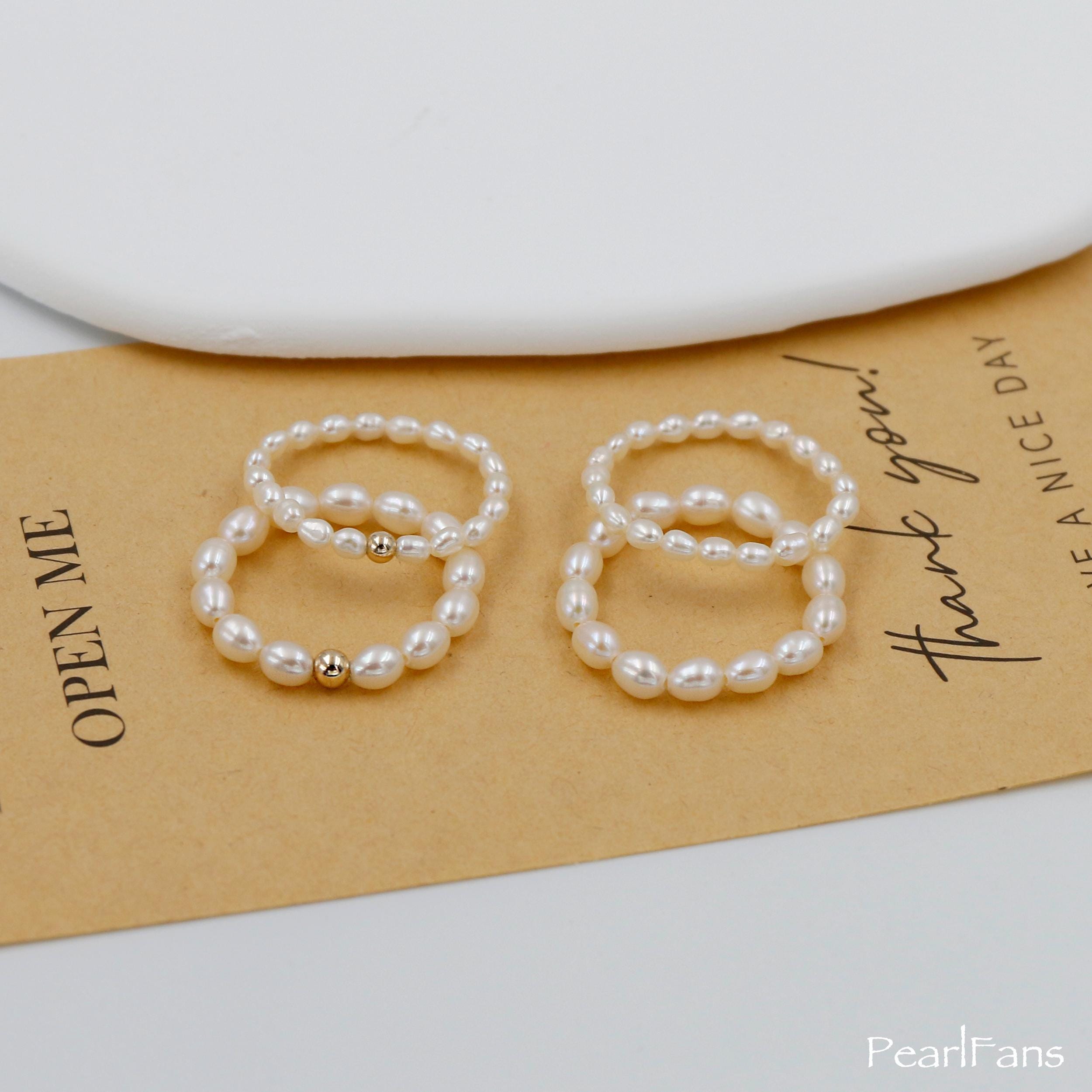 Tiny 2mm 3mm Rice Shape Genuine Freshwater Pearl Ring, Handmade White Pearl Beaded Ring, Minimalist Ring, Stackable Ring, June Birthstone