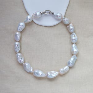 High Luster, AAA 14-16mm X 20-27mm Large Baroque Pearl Choker Necklace, White Jumbo Flame Ball Pearl Necklace, Chunky Real Pearl Necklace