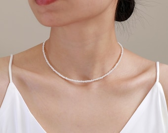 2.5-3mm Small Freshwater Pearl Choker Necklace, Tiny Seed Pearl Necklace, Dainty Mini Irregular Pearl, Minimalist Necklace, Gift For Her