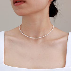 3-3,5 mm kleine Reis Perlen Halskette Choker, hohe Qualität, hohen Glanz !! Weiße Süßwasserperle Halskette, Geschenk für Sie