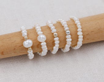 White Pearl Ring, Potato Small Pearl Ring, Handmade Genuine Culture Freshwater Pearl Ring, June Birthstone Dainty Ring