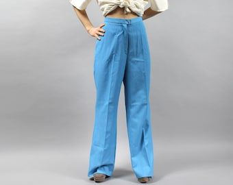 Vintage Blue Large Wide Leg Pants. Palazzo Bohemian 70s High Waisted Baggy Pants. Womens Trousers. Boho Casual Straight Leg Mod Pants / L