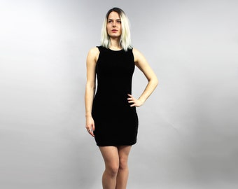 Vintage Mini Velvet Sexy Small Dress, Black Cocktail Little Bodycon Party Dress, Small S