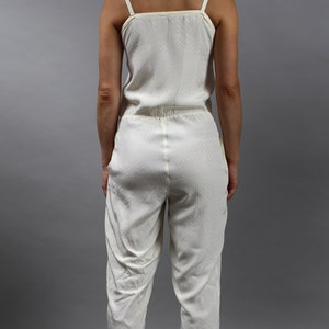 80s Minimalist Silky Jumpsuit Onesie. Vintage Off White Summer Overalls Pants, Small S image 6