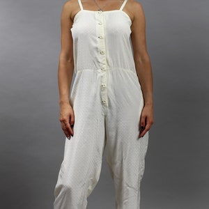 80s Minimalist Silky Jumpsuit Onesie. Vintage Off White Summer Overalls Pants, Small S image 4