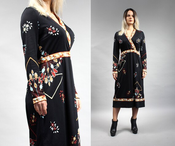 Vintage 70s Couture PAGANNE Mod Floral Dress