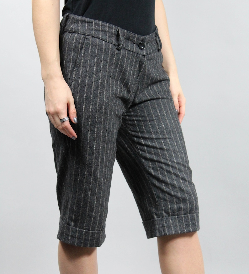 Large L Warm Vintage Breeches 80s Wool Blend Striped Capri Pants