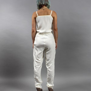 80s Minimalist Silky Jumpsuit Onesie. Vintage Off White Summer Overalls Pants, Small S image 7