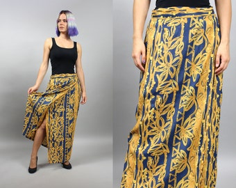 Vintage Maxi Abstract Print Wrap Skirt, Summer Beach Skirt, Large L