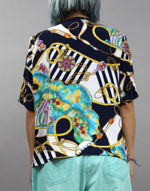 80s Nautical Baroque Blouse, Summer Colorful Shir… - image 8