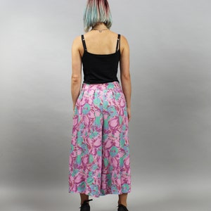 90s Boho Palazzo Pants. Purple Culottes. Abstract Floral Print Baggy Pleated Skorts. Vintage Baggy High Waist Trousers. S Small image 6