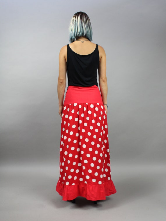 70s Polka Dots Maxi Red Skirt, Floor Vintage Leng… - image 6