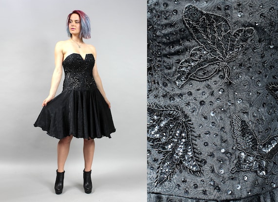 Vintage Black Strapless Evening Corset Prom Dress… - image 1