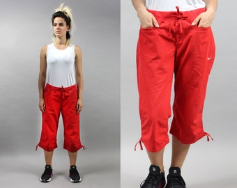 90s NIKE Athletic Jogger Capri Pants in Red, Medium M