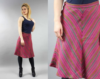 70s Tapestry Wool Blend Preppy Skirt . Vintage Flared Woven Skirt. S