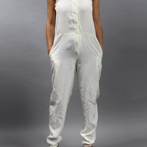80s Minimalist Silky Jumpsuit Onesie. Vintage Off White Summer Overalls Pants, Small S image 3