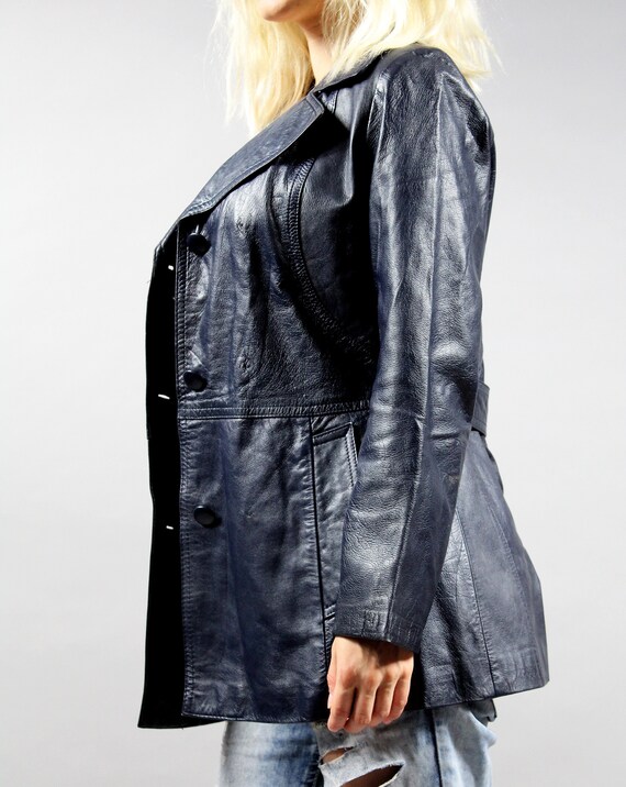 80s Dark Blue Leather Jacket . Leather Patchwork … - image 7