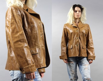 90s Leather Midi Trench Coat Jacket. Large L