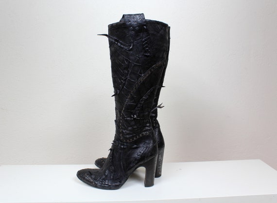 90s Italian Tall Leather Boots, High Heeled Extra… - image 2