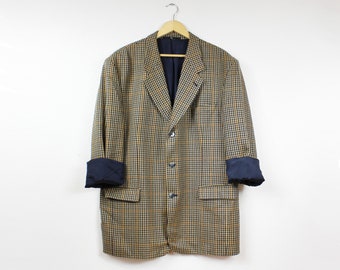 Vintage Wool Blend Check Blazer, 80s Oversize Preppy Bold Mens Jacket, men's L / women's XL