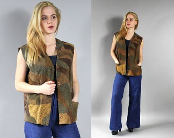 90s Leopard Print Leather Grunge Vest Patchwork, M to L