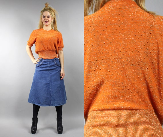 80s Metallic Knit Blouse. Vintage Boho Lace Summer