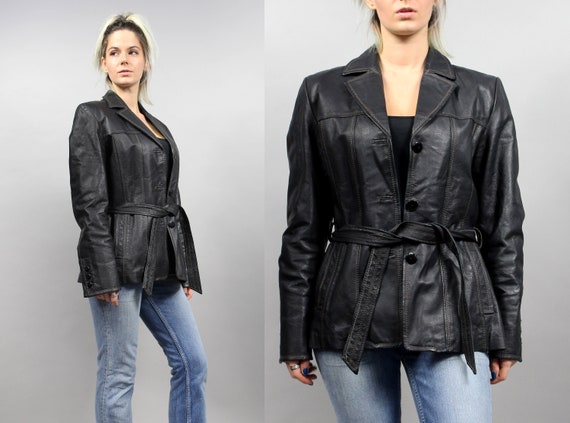 Vintage Warm Leather Trench Coat Jacket, Small S