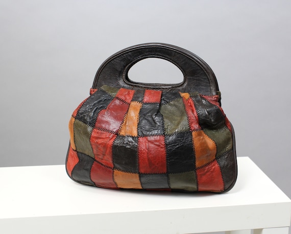 80s Leather Patchwork Multicolor Hand Bag