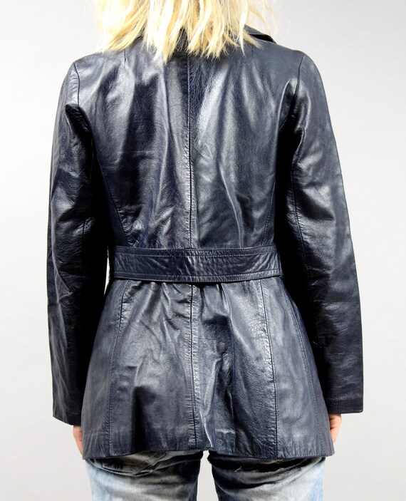 80s Dark Blue Leather Jacket . Leather Patchwork … - image 10