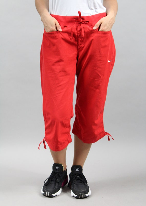 90s NIKE Athletic Jogger Capri Pants in Red, Medium M 
