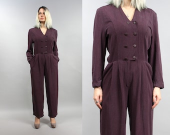 Vintage Elegant Maroon Jumpsuit Overall, Small S