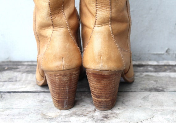 90s Tan Brown Leather High Calf Boots, High Heel … - image 8