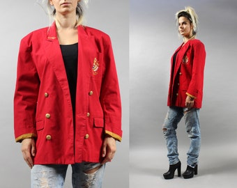 80 Oversized Red Longline Blazer Jacket, S to M