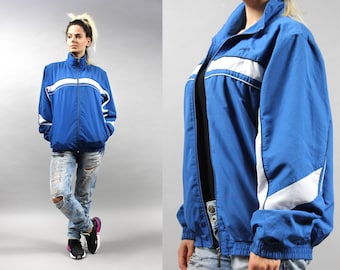 90s ETIREL Blue Bomber Tracksuit Jacket, Jogger Sports Top, M / L