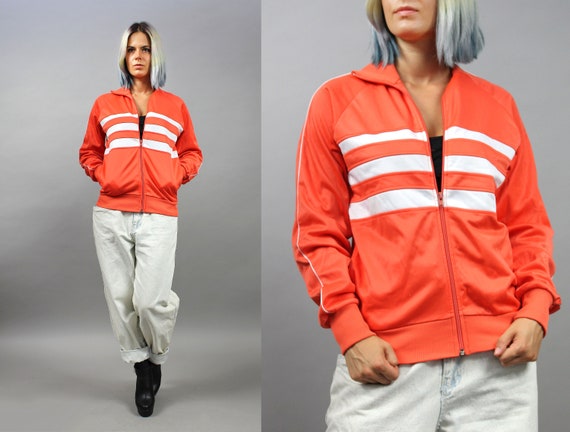 70s Vintage Neon Orange Sweatshirts, Athletic Stri