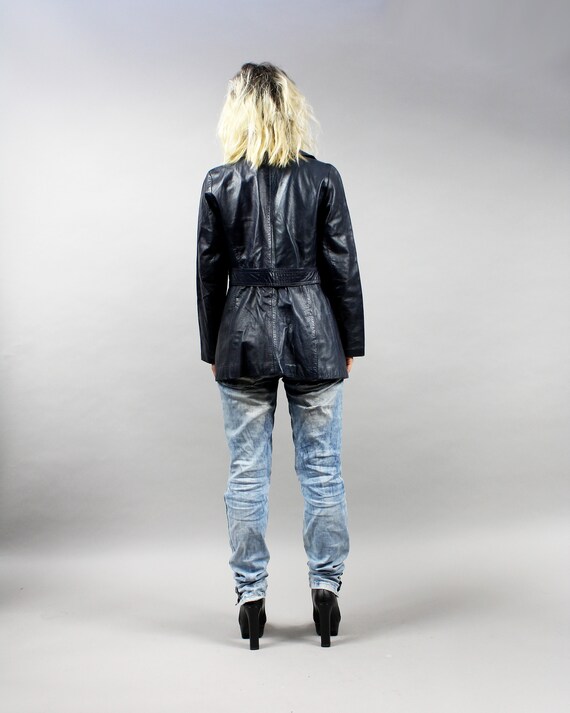 80s Dark Blue Leather Jacket . Leather Patchwork … - image 9