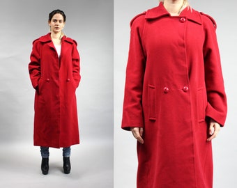 Vintage Minimalist Wool Red Coat, Medium M