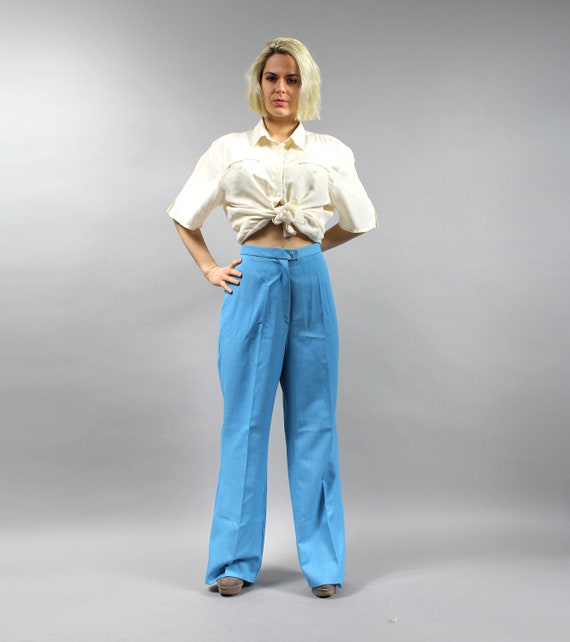 Vintage Blue Large Wide Leg Pants. Palazzo Bohemi… - image 1